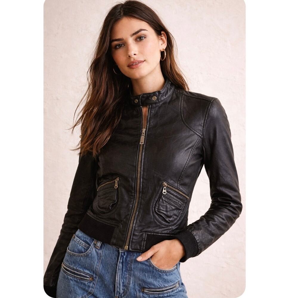 DOMA Black Genuine Leather Moto Jacket Buttery Soft Fitted Size M